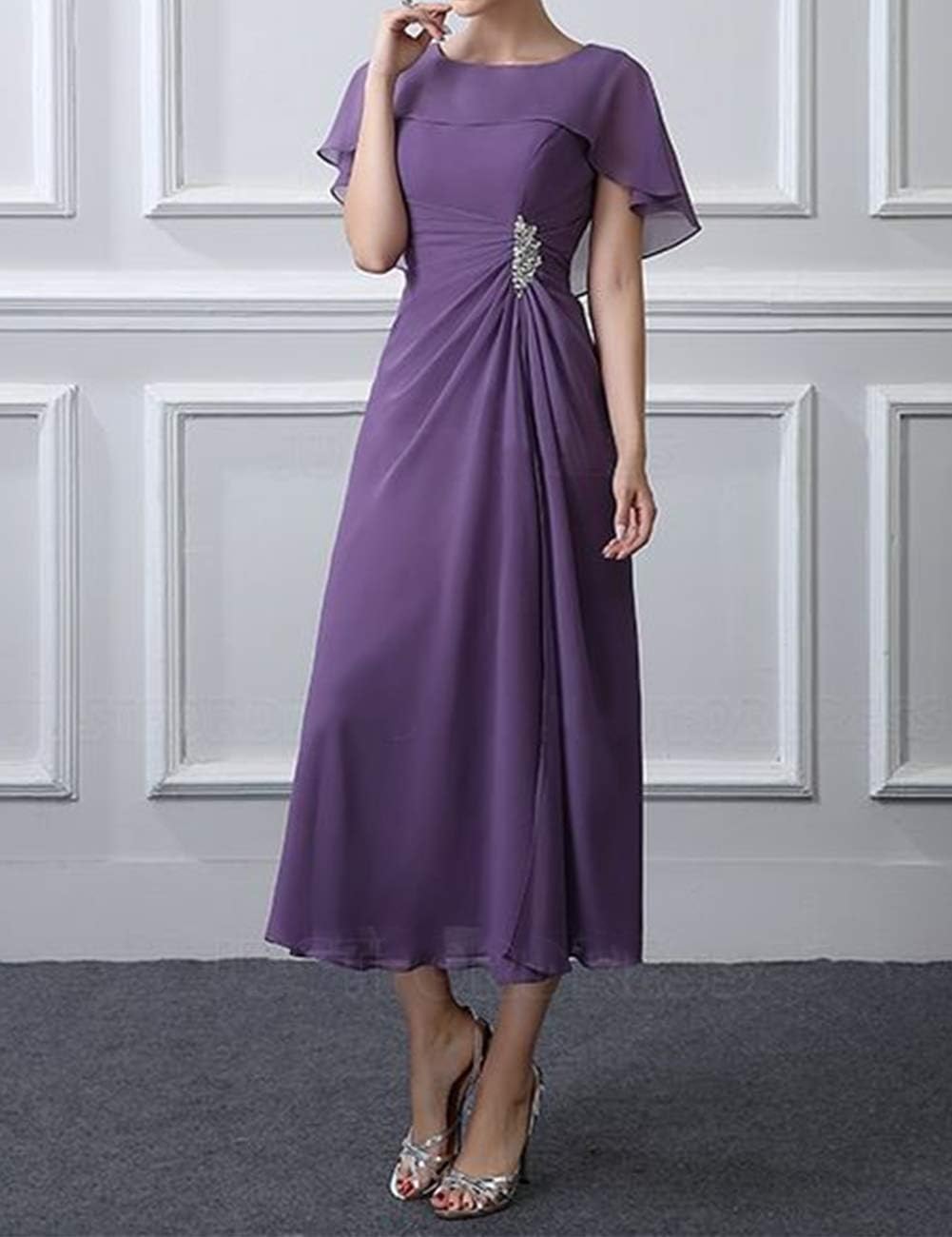 Tea Length Mother of The Bride Dresses Chiffon Evening Formal Dress Cloak Women's