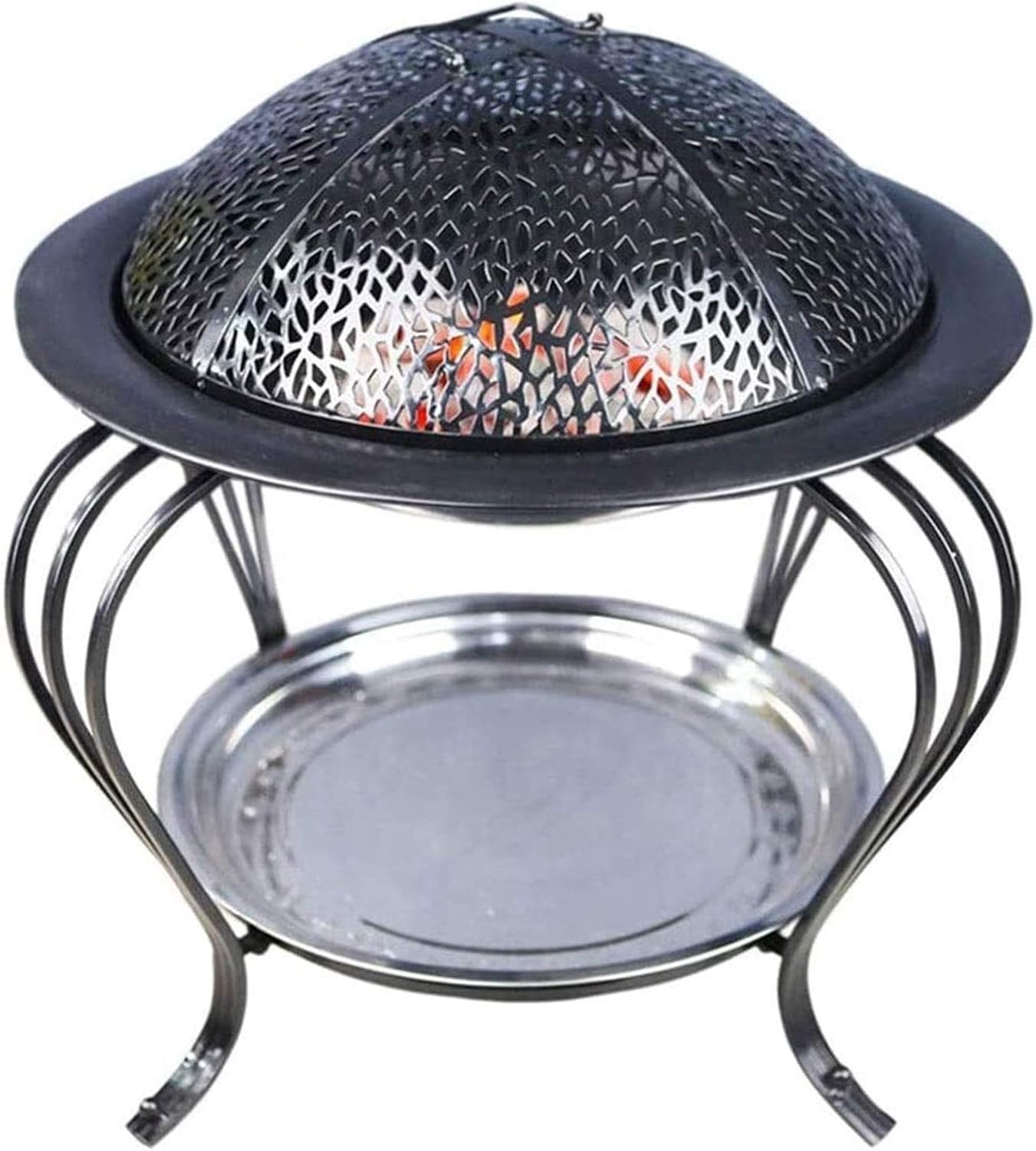 Fire Pits Outdoor Wood Burning Fire Pits | Cast Iron Grill, All in One Open Fire Cooking, Stainless Steel Garden Grill Brazier BBQ Indoor Charcoal with Cover BBQ Cooking for Outside Camping