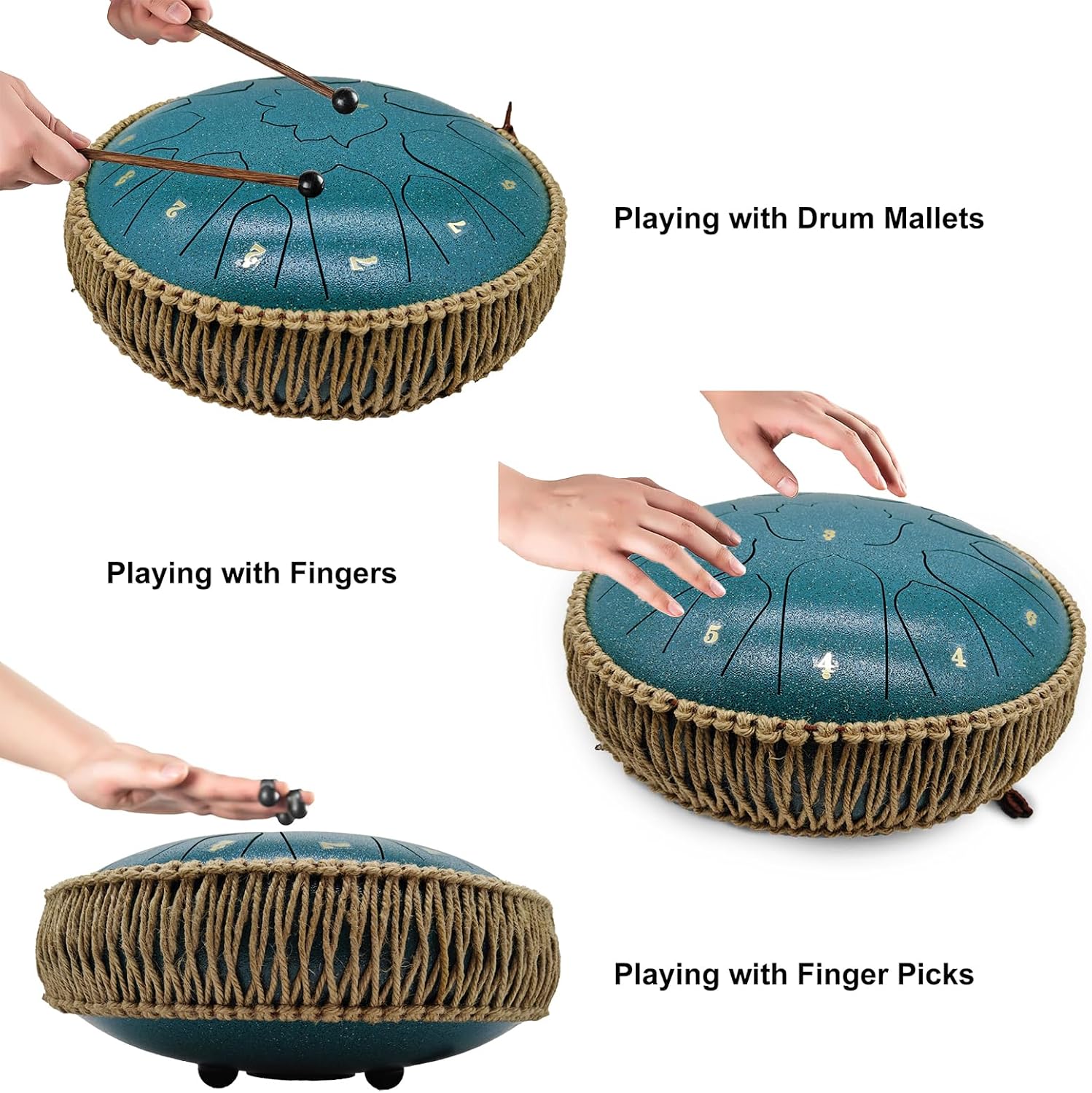 BETESINE 13-Inch 15-Note Steel Tongue Drum – C Major – Handpan Steel Drum for Meditation, Yoga & Relaxation – Includes Mallets, Music Book & Carry Bag (Malachite Green)