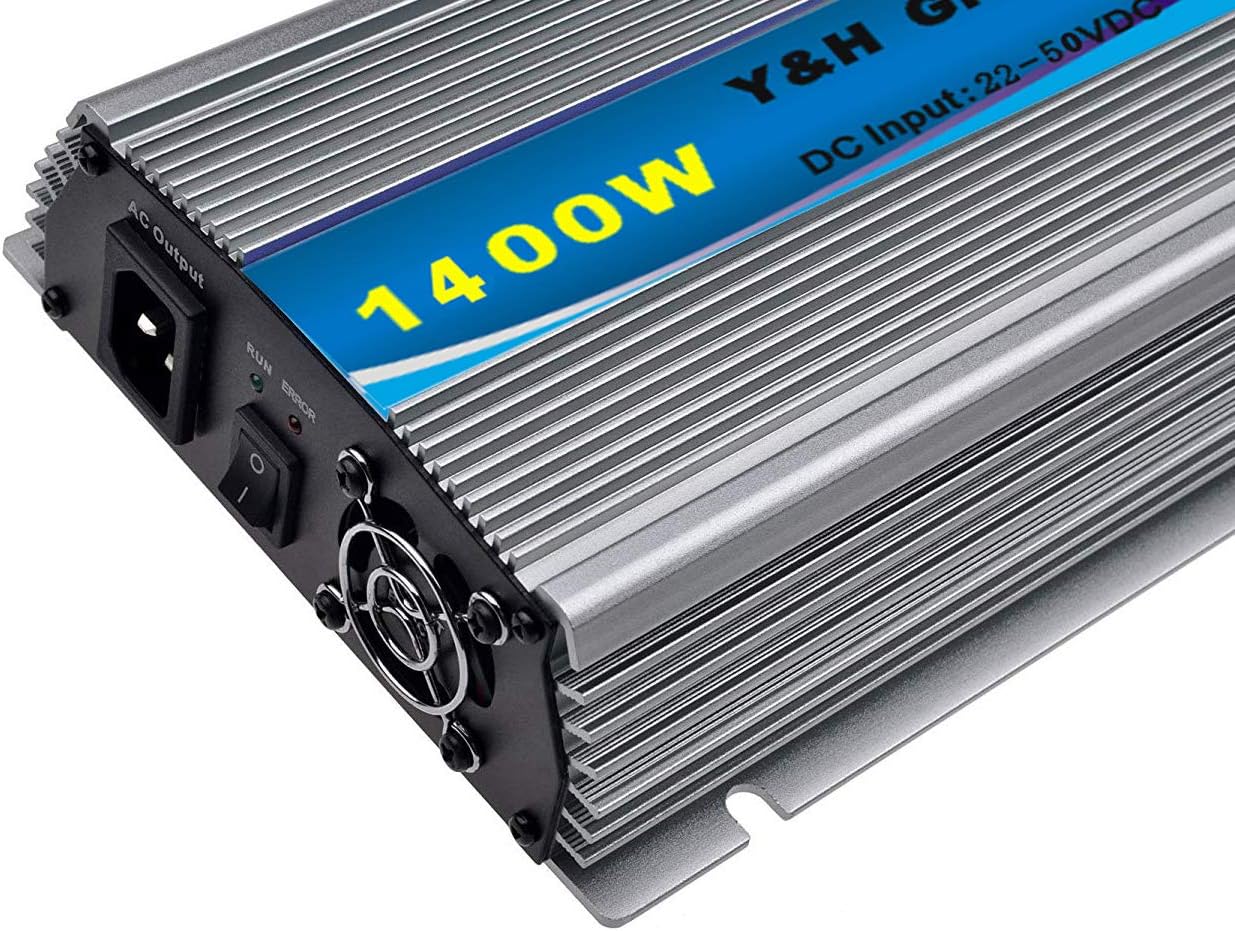 Y&H 1400W Grid Tie Inverter Stackable MPPT Pure Sine Wave DC30-45V Solar Input AC110/120V Power Output fit for 24V 36V PV Panel【Voc34-46V】