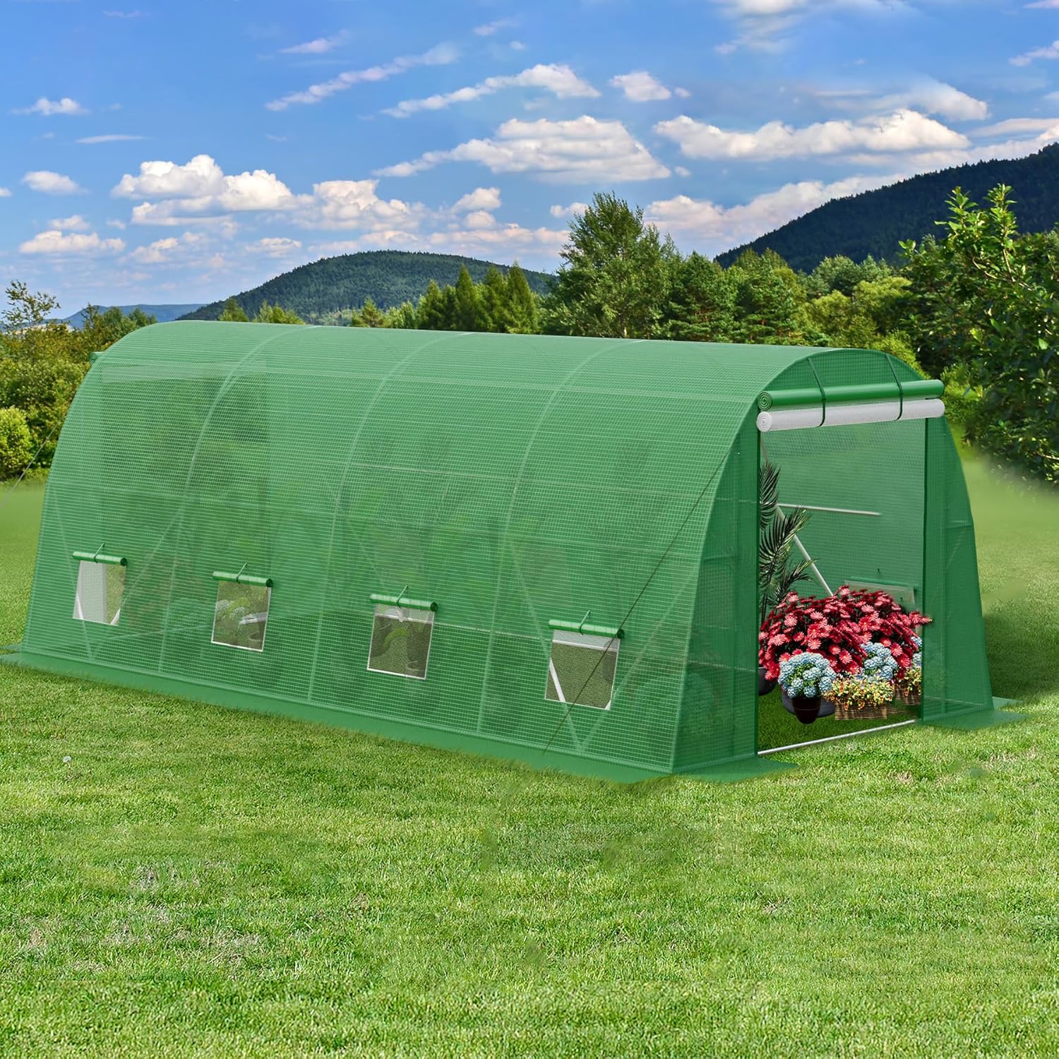20*10*6.6ft Large Walk-in Greenhouse Outdoor,Portable Hot Plant Garden,Heavy Duty Green House,Plant Hot House,Tunnel Greenhouse with PE Cover,Roll-up Zipper Door& Galvanized Steel Frame