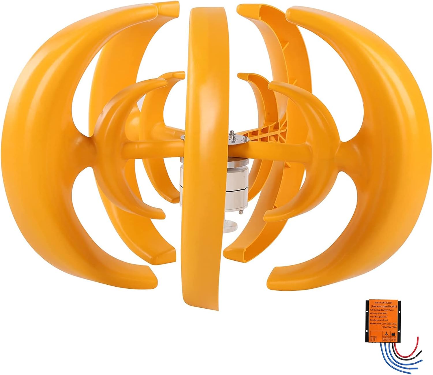 12V 24V 48V Vertical Axis Wind Turbines Generator Kit,9000W 5 Blades AC Vertical Wind Turbine Generator with MPPT Controller (Yellow)