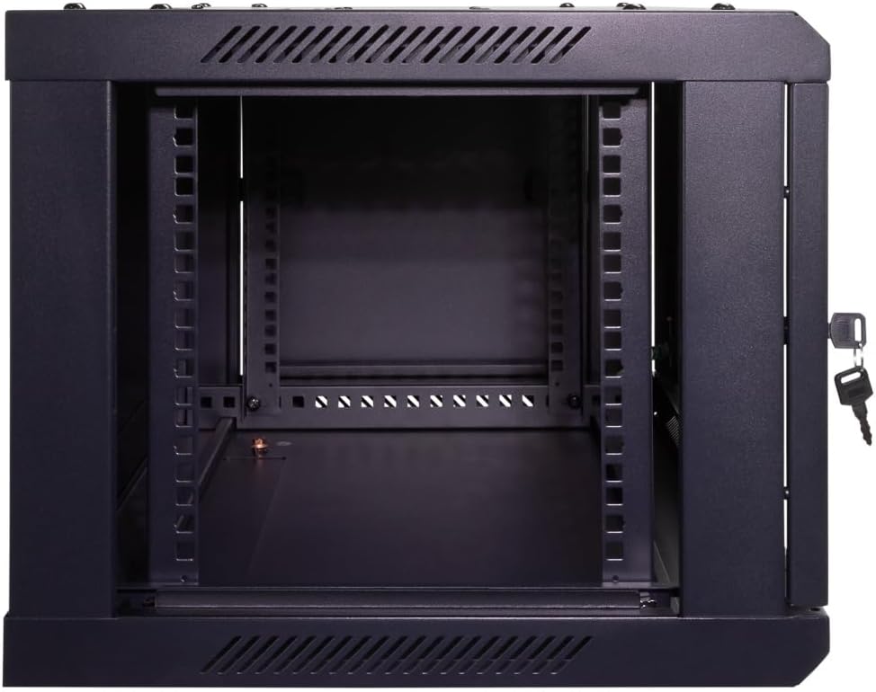 NavePoint 6U Server Cabinet Wall Mount Rack Enclosure Includes 2 Fans, Locking Glass Door, Removable Side Panels – 6U Network Cabinet 17.7” Deep, 19 Inch Server Rack for IT and A/V Equipment