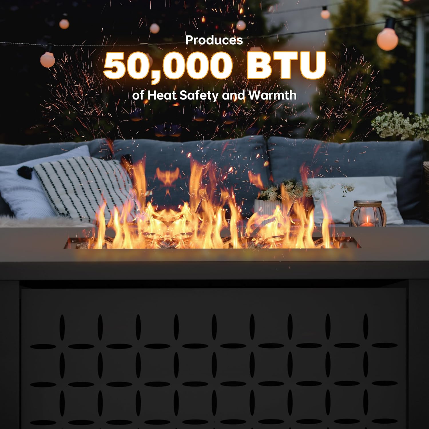 JAMFLY Propane Fire Pit Table, 43'' Outdoor Gas Fire Pit for Patio, 50,000 BTU with Lava Rocks, Waterproof Cover, and Lid, Perfect for Cozy Gatherings & Relaxing Outdoor Parties