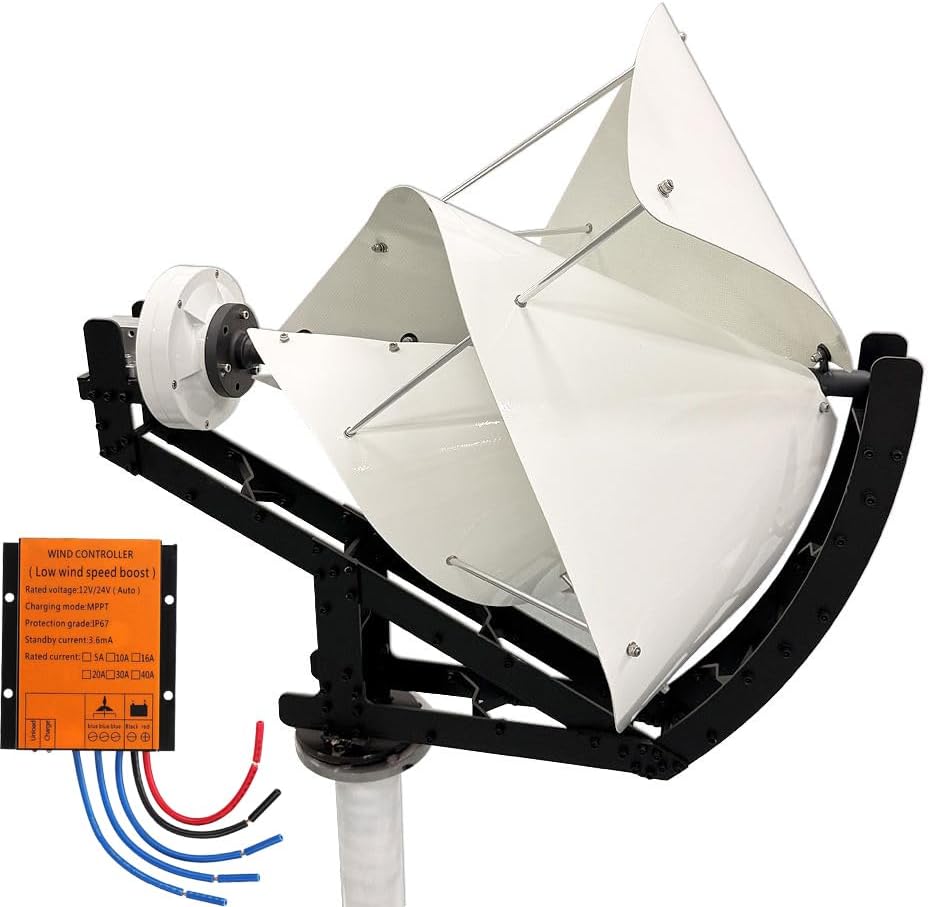 Archimedes 1kW Radio Telescope-Style Vertical Wind Turbine 12V/24V Off-Grid Home Wind Generator with 0.8m Aluminum Blades, Low Start-Up Wind, Three-Phase Permanent Magnet With MPPT (24, Volts)