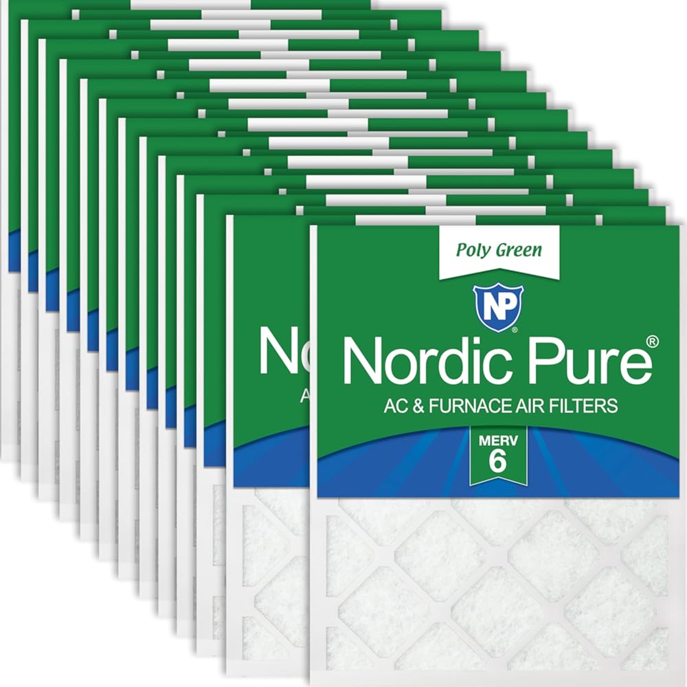 Nordic Pure 20x24x1 (Actual Size: 19 1/2 x 23 7/16 x 3/4) Poly Green MERV 6 AC Furnace Air Filters – Reduces Dust, Pollen, Pet Dander & Allergens – 24-Pack