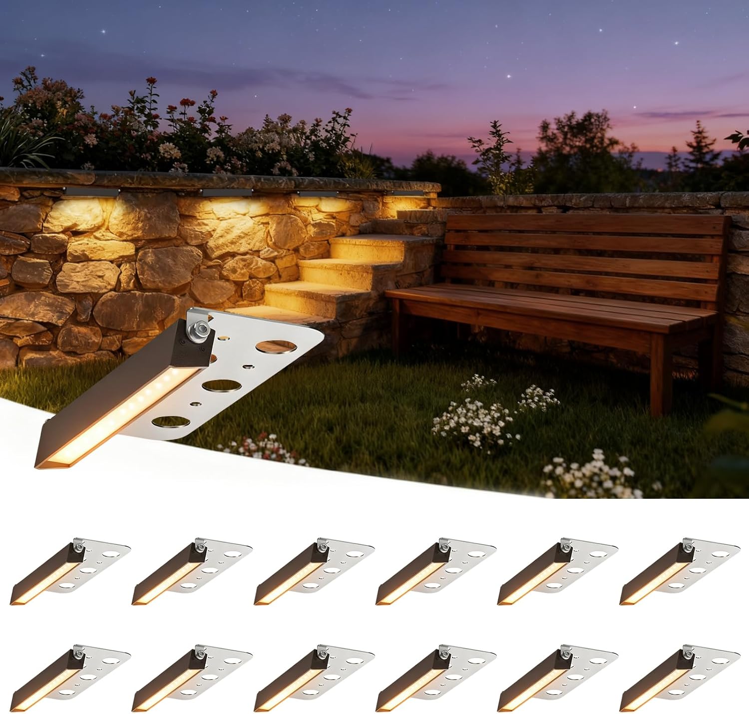 JESLED 12 Pack 7inch LED Retaining Wall Lights, 5W Landscape Lighting, LED Hardscape Lighting,12V Paver Lights Low Voltage Hardscape Lights, 5W Outdoor Step Lights, 2700K Warm White, Waterproof