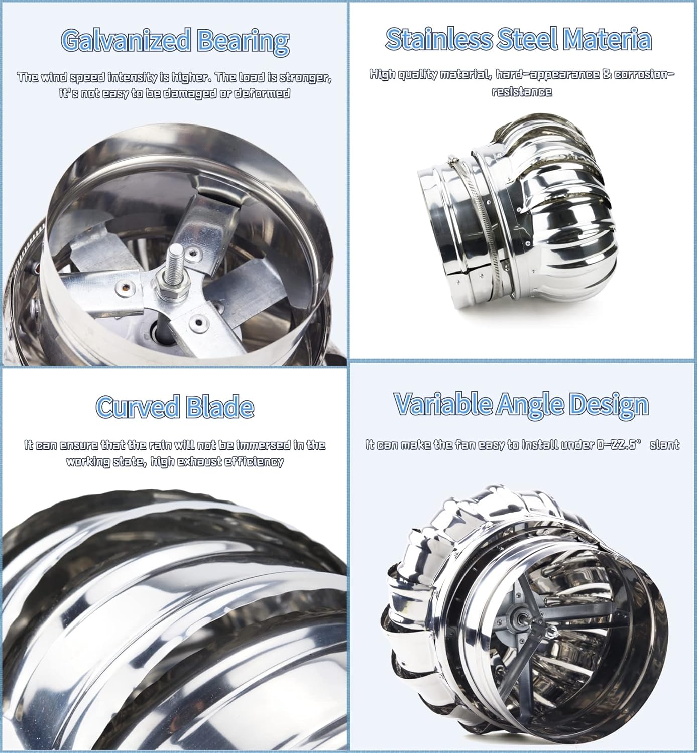 Round Roof Exhaust Chimney Cap 4in/6in/8in/10in/12in/16in, Outdoor Roofing Turbine Ventilator Chimney Rain Cover, Stainless Steel Wind Ball for Home/Dryer/Pipe/Flue/Shed Roof