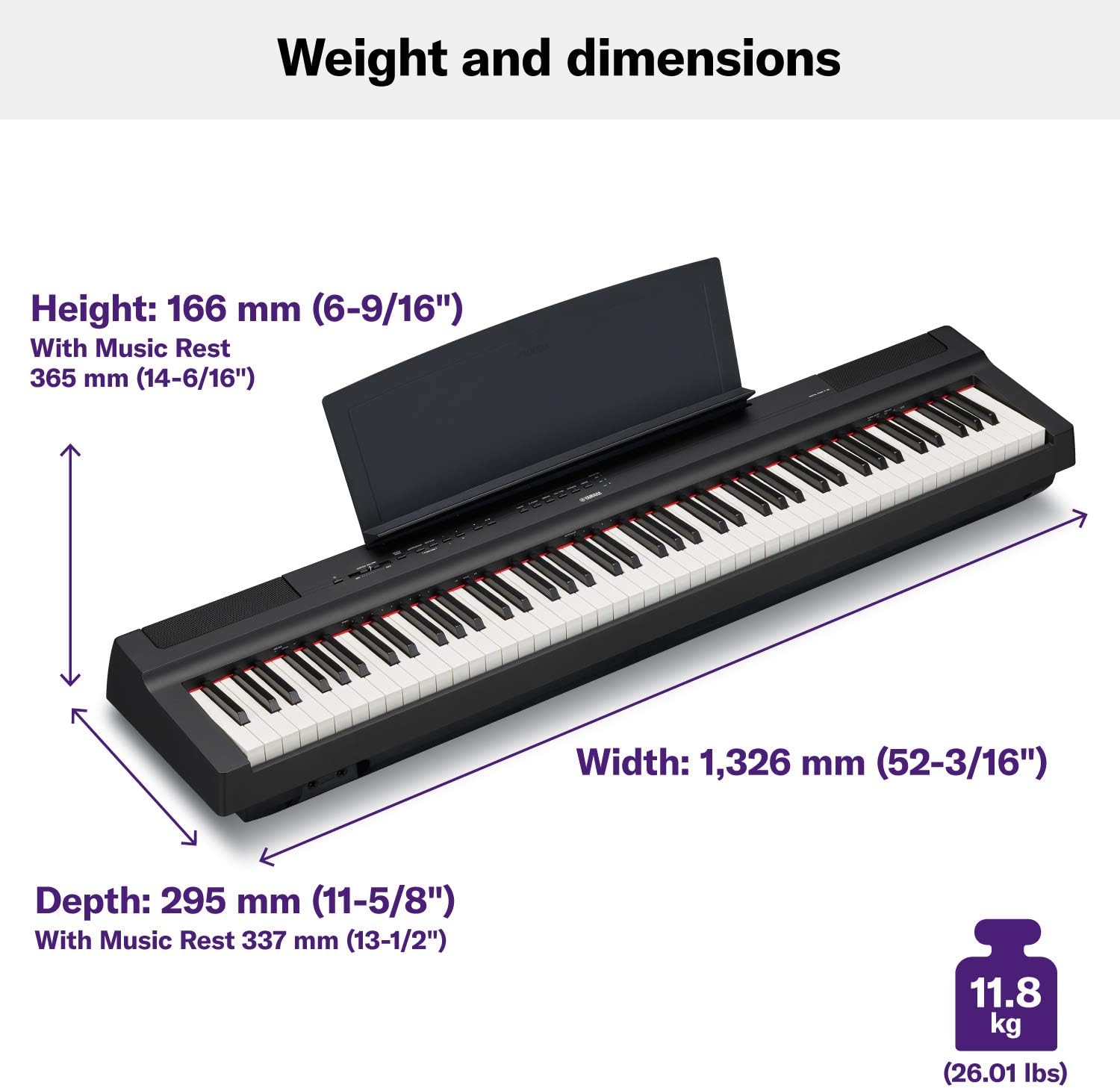 YAMAHA P125 88-Key Weighted Action Digital Piano with Power Supply and Sustain Pedal, Black