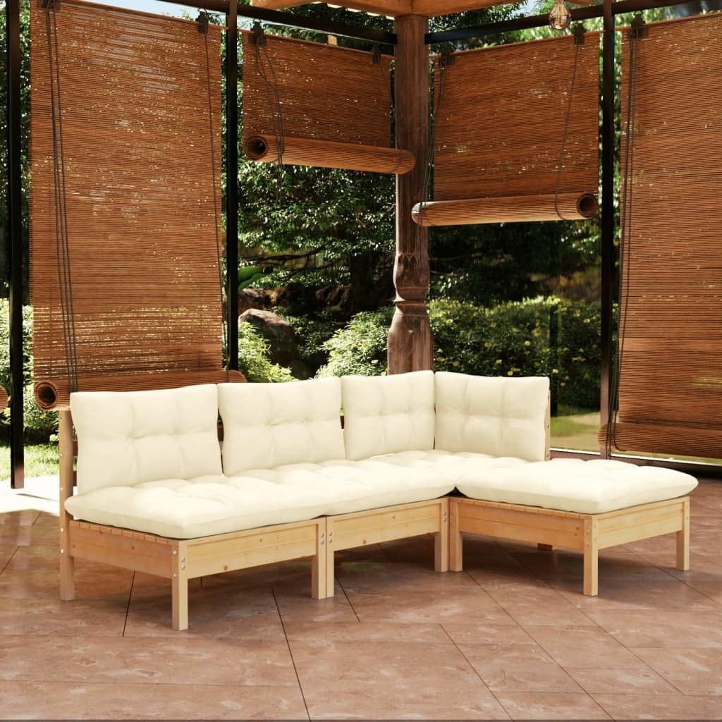 Furniture Sets 4 Piece Patio Lounge Set with Cream Cushions Pinewood,Ultimate Relaxation: Wooden Patio Lounge Set for Comfort and Convenience Garden Conversation Sets