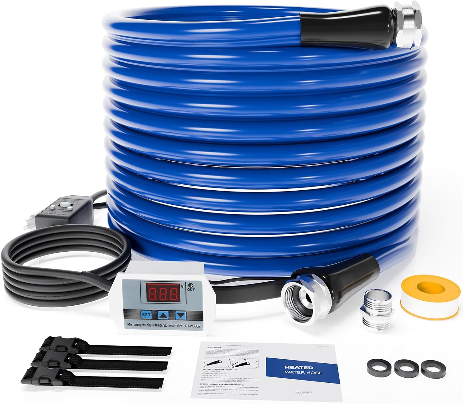 50 FT Heated Water Hose for RV, Heated RV Freshwater Hoses with Fittings, -45 ℉ Antifreeze Drinking Water Pipe, Automatic temperature shut-off for electrically heated Garden hoses, RV Accessories