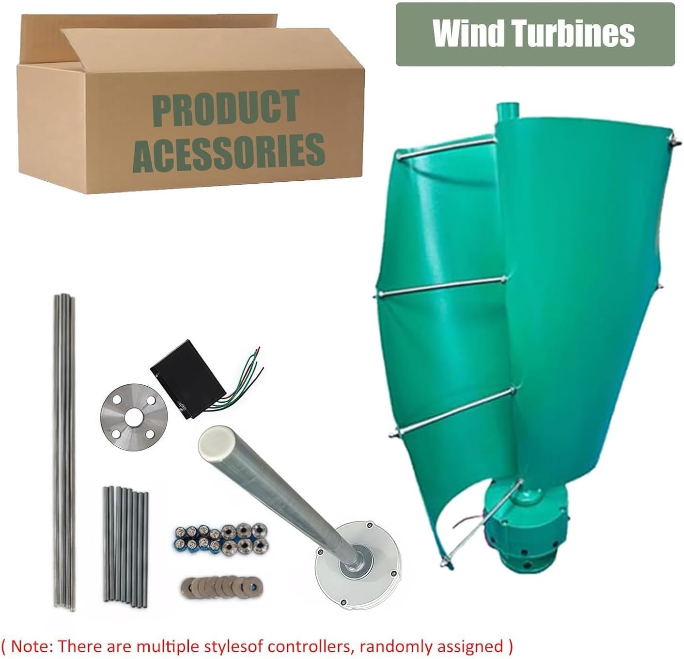 14000W Vertical Wind Turbine Generator Kit, 12V/24V/48V Portable 2-Blade Helix with Charge Controller, Ideal for Marine, RV, Home & Industrial Energy Solutions (Teal, 24)
