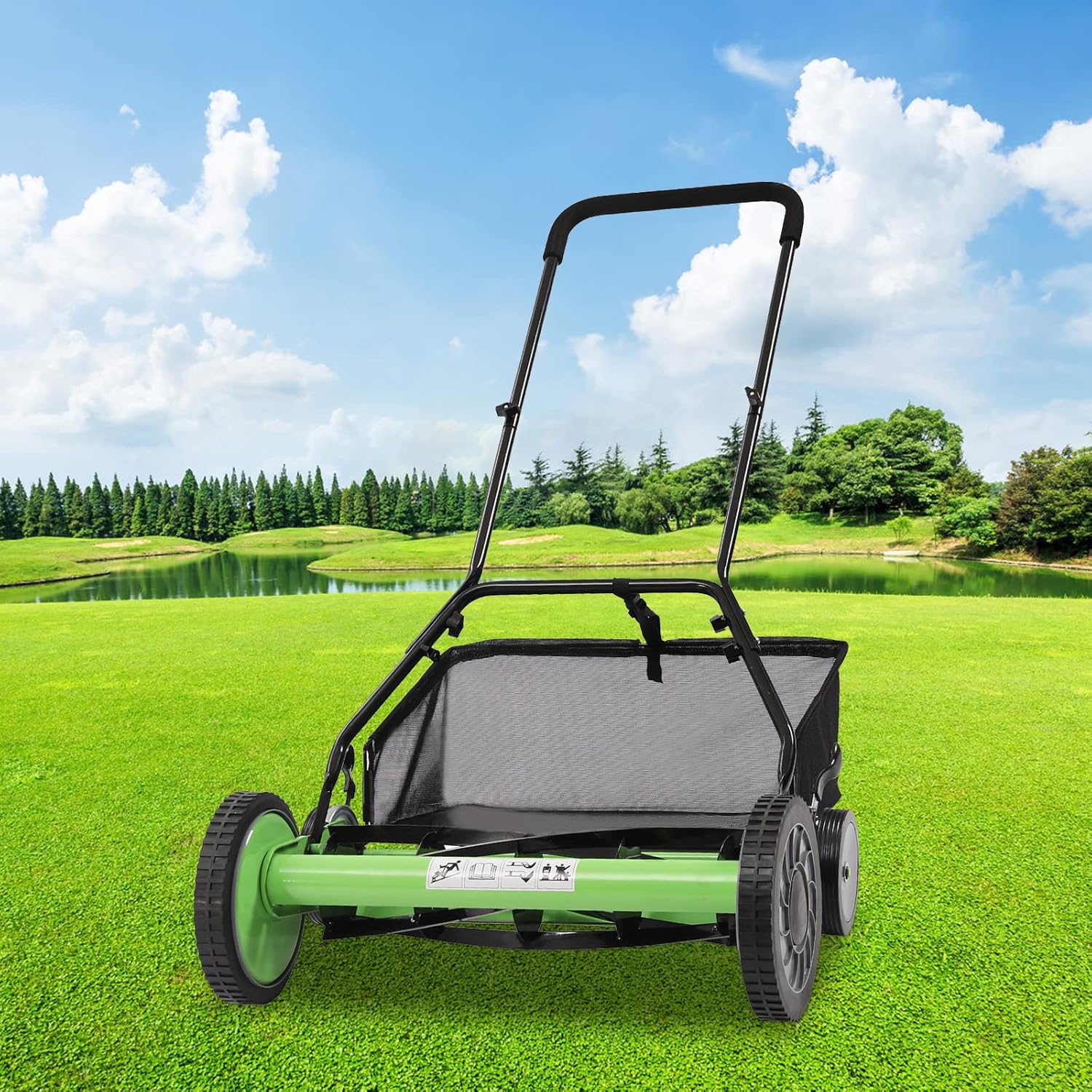 Walk-Behind Lawn Mower, Adjustable Height Push Reel Lawn Mower, Manual Reel Lawn Mower, Dual Wheeled Grass Cutter Sweeper, Reel Mover, Clinder Lawnmower, Push Reel Lawn Mower (20 in)
