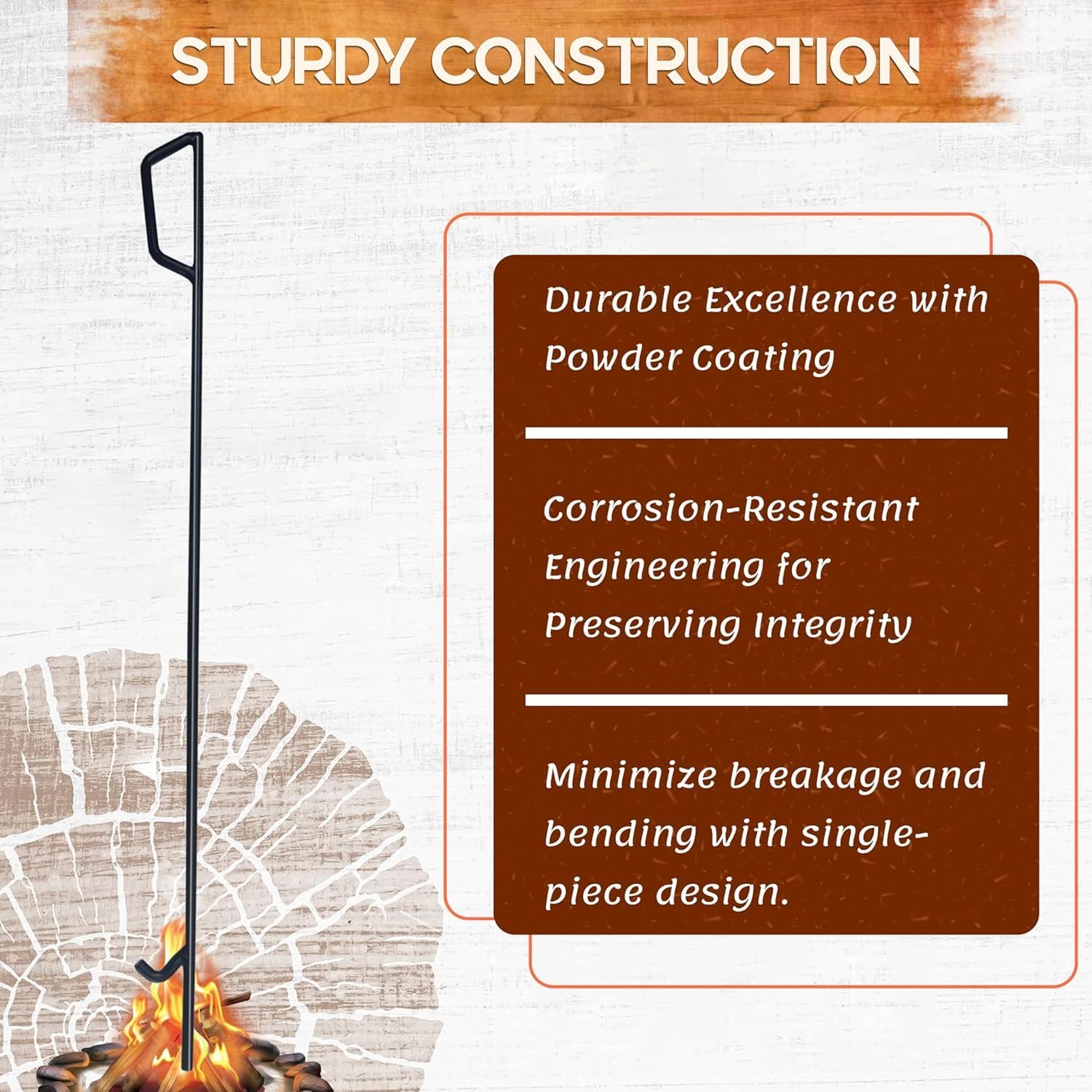 FEBTECH - Firepit Poker - 36 Inch Long Poker - Black Powder Coated Fireplace Poker - Camping Essentials & Fireplace Tools - Firepit Poker for Outside pits & Indoor Hearth (6 Piece)