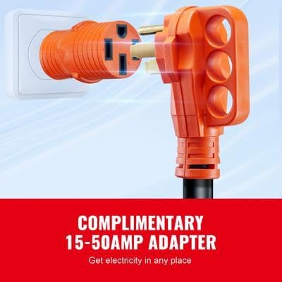 Happybuy 30 Ft RV Power Cord, 50A, NEMA 14-50P to NEMA SS2-50R, STW 6/3 + 8/1, LED Grip Handle, 15A Adapter, ETL Certified for RVs & Generators
