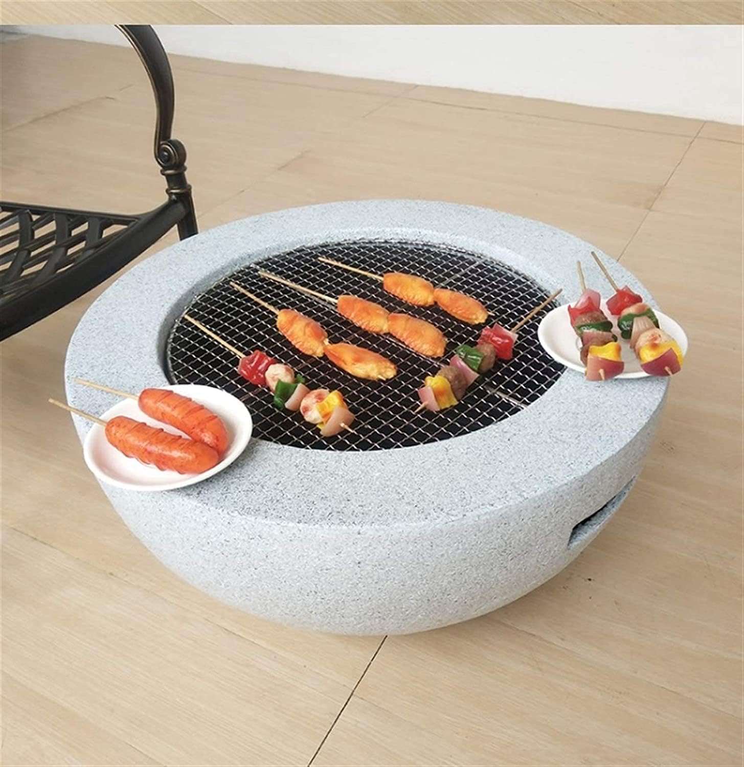 BBQ Grill Outdoor Hearth Grill, Fireplace, Fire-Resistant, Includes Grill Grate for Use as a BBQ Pit, Fire Bowl out of Steel with an Edging of Artificial Stone Patio Stove