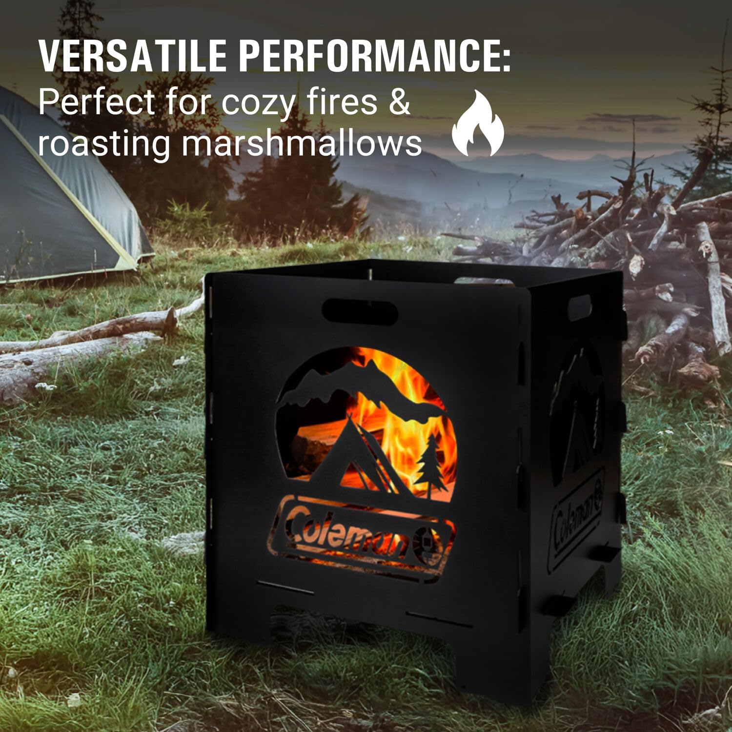 Coleman Pack-A-Way 20” Portable Fire Pit, Large Collapsible Wood Burning Fire Pit, Outdoor Accessory for Camping, Backyard, Deck & Patio, Black