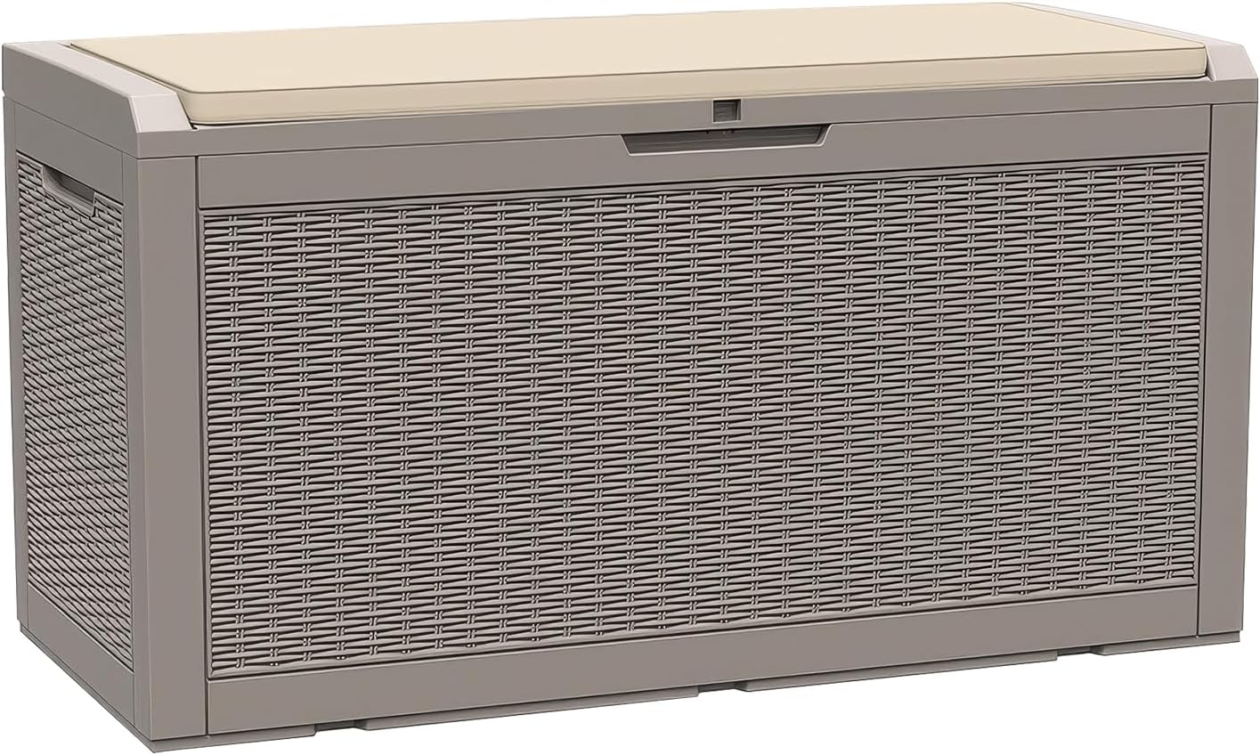 DIKEP 100 Gallon Polypropylene(PP) Deck Box with Cushion, Lockable Outdoor Storage Box for Patio Furniture, Garden Tools, Pool Supplies| Built-in Handles Waterproof Storage Container, Gray