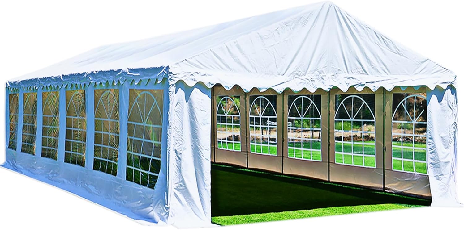 20x40 Premium PVC Party Tent Heavy Duty Outdoor Commercial Event Tent, Elegant White Large Wedding Canopy Gazebo Carport Shelter with Removable Sidewall Windows, Water UV Fire Resistant