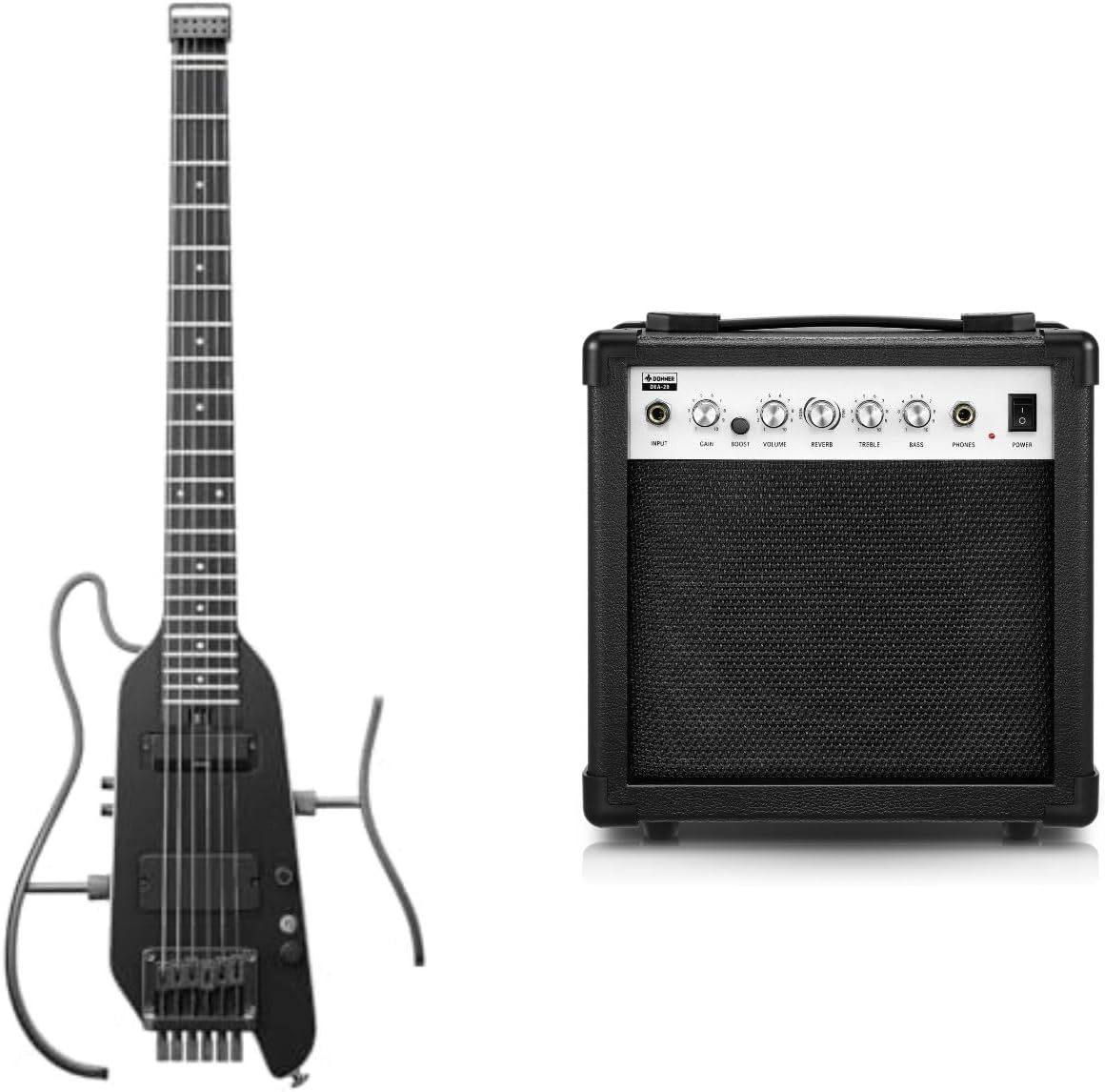 HUSH X PRO Electric Guitar Kit - Smart Travel Guitar, Black and DEA-20 Electric Guitar Amp 20W