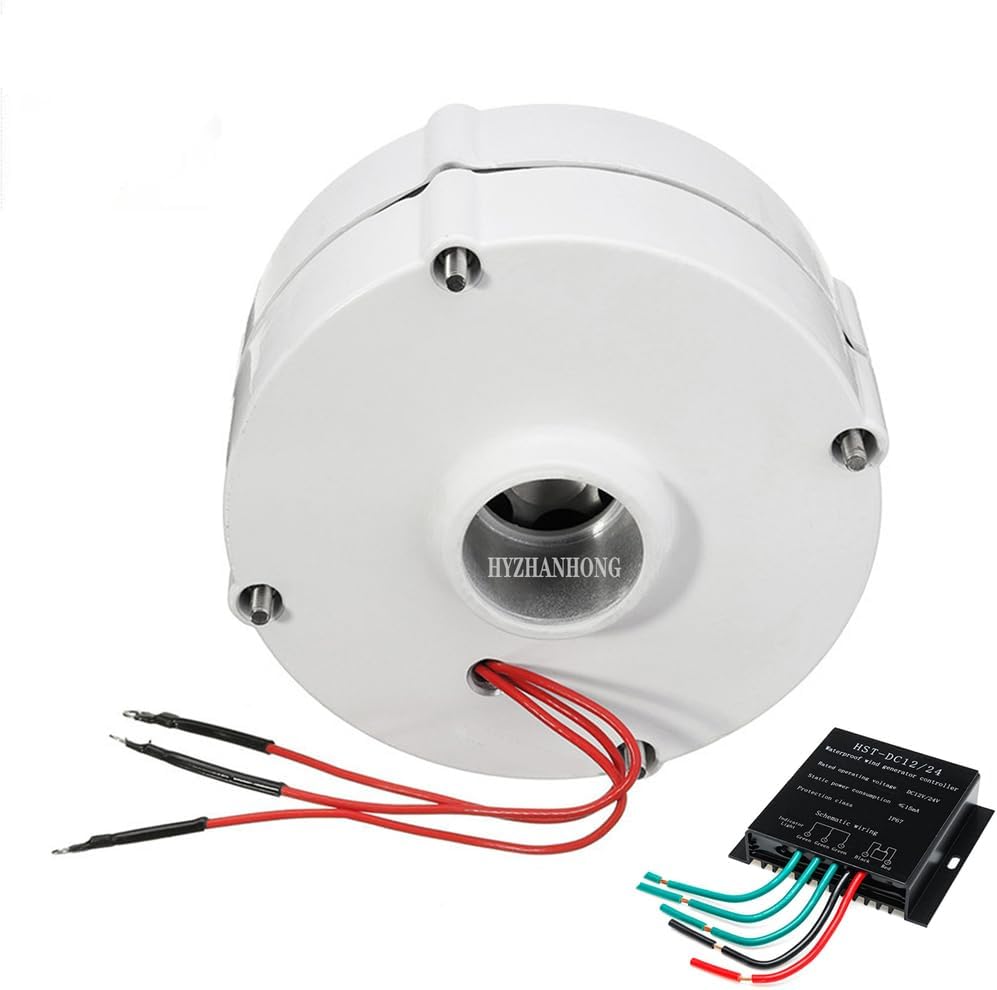 48v,HYZHANHONG Generator Low Speed 12000W 220V 3 Phase Gearless Permanent Magnet AC Alternators for Wind Water Turbine Diesel Engine(White, with Base)
