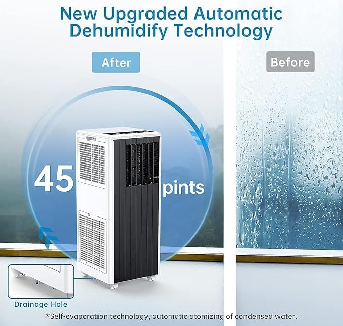 8,000 BTU Portable Air Conditioner with Remote, 3-in-1 AC, Dehumidifier & Fan for Rooms Up to 350 Sq.Ft. Includes Window Installation Kit, 24-Hour Timer, Easy Mobility Wheels & Quiet Operation