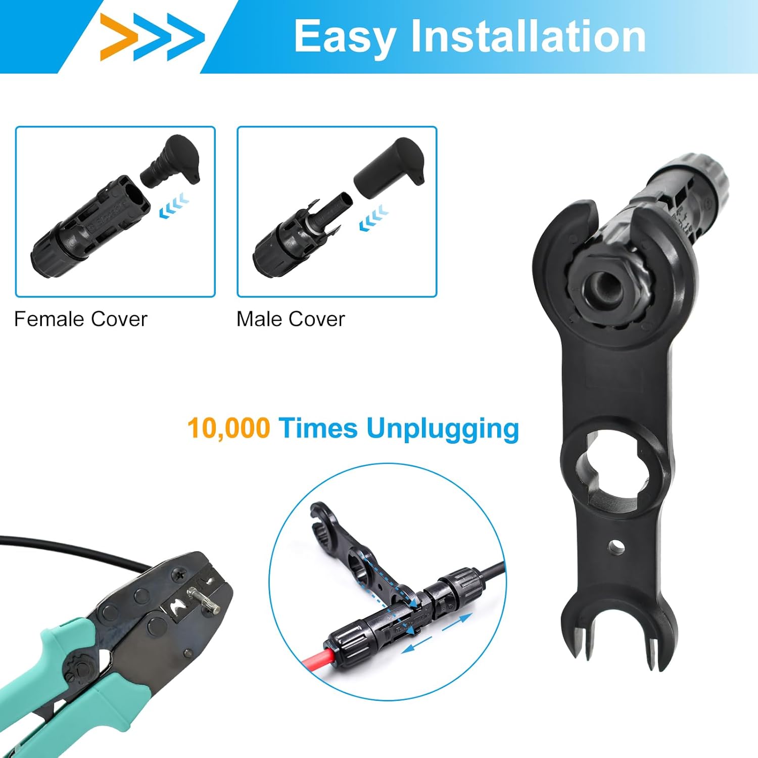 10mm² Solar Panel Connector, 30ft 8AWG Solar Cable with Solar Spanner for RV, Boat, Solar Panels,Car