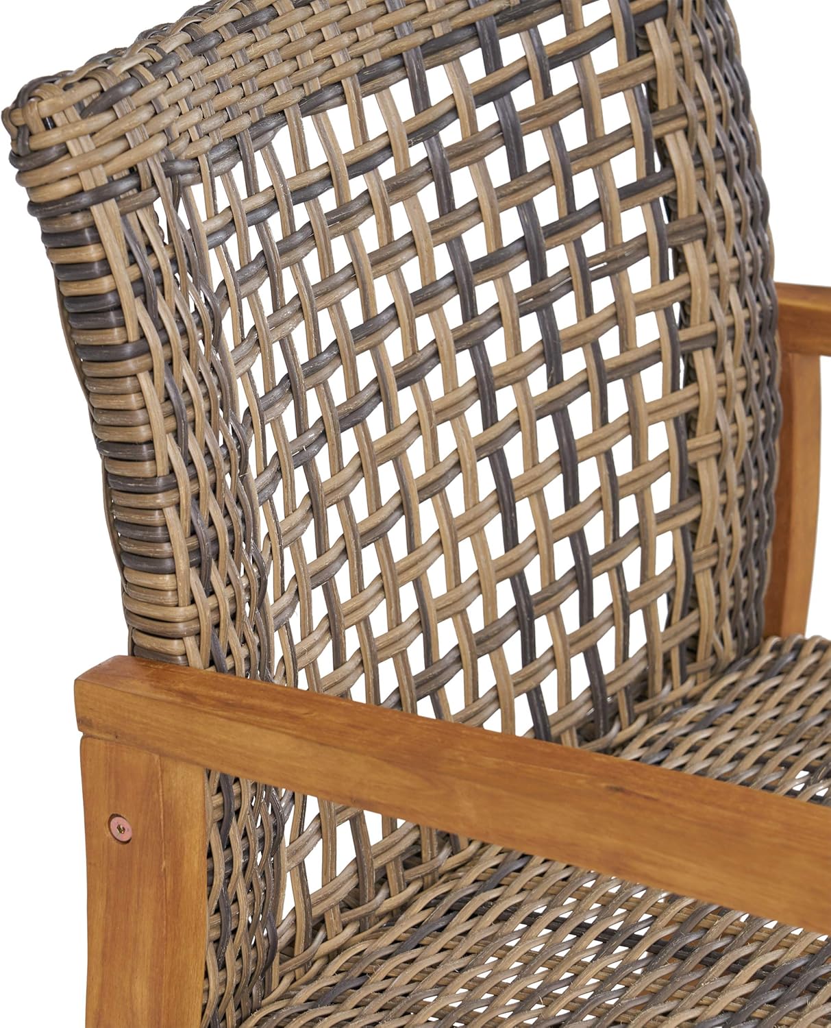 GDFStudio MacArthur Outdoor 4 Piece Wood and Wicker Club Chair Set with Fire Pit, Natural with Gray and Brown