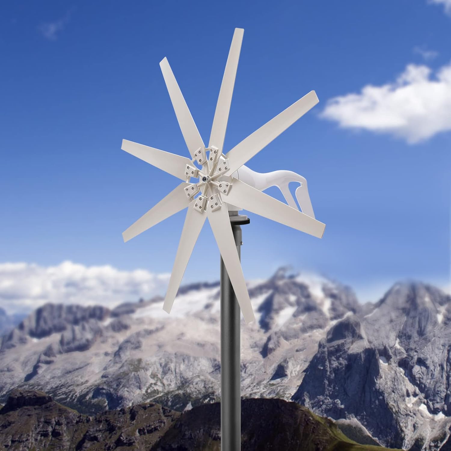 Wind Generator 600W Hybrid Wind Turbine Generators DC 12V Turbine Wind Generator Kit with 8 Blades for Marine, RV, Home