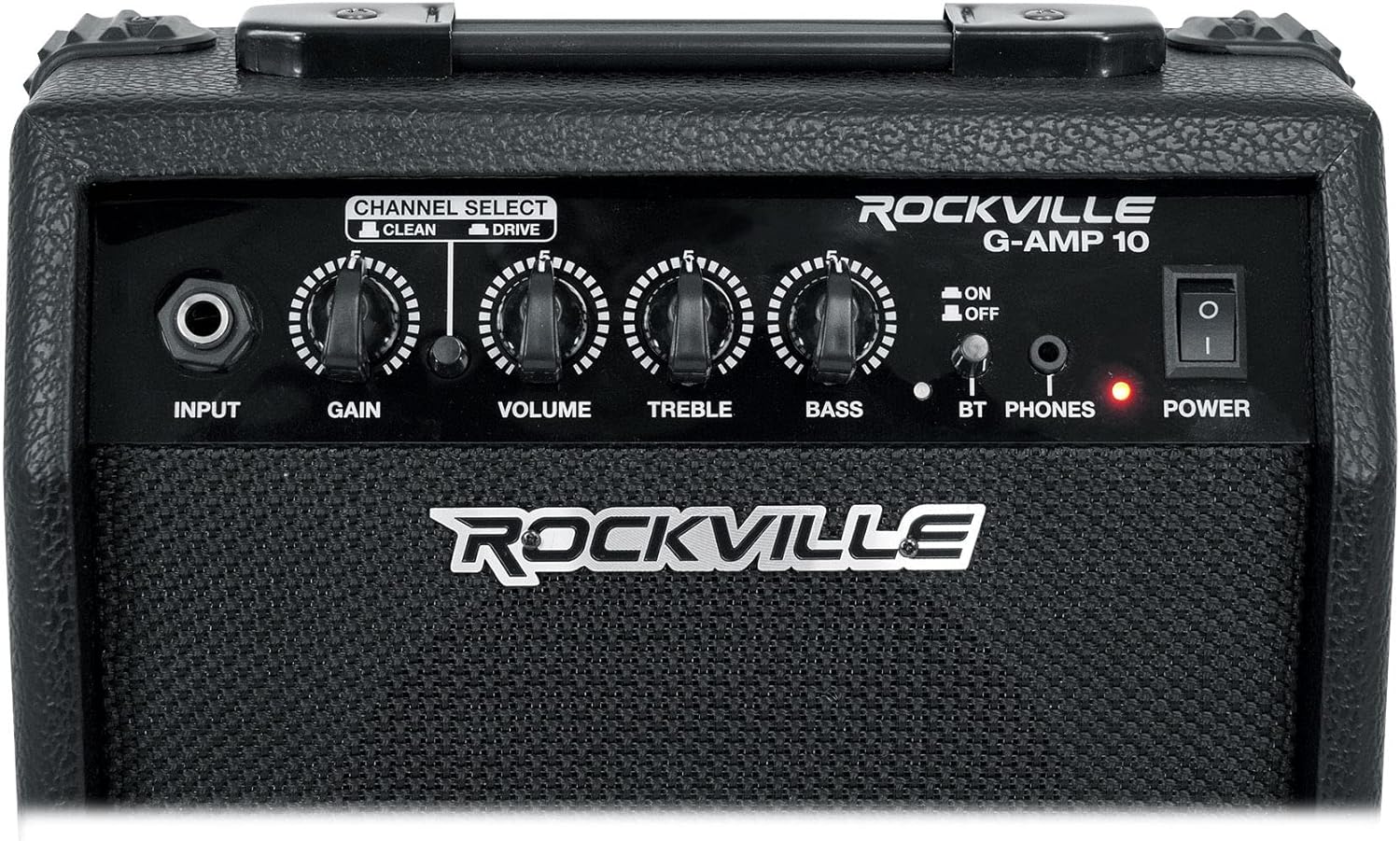 Rockville Guitar Bundle: G-AMP 10 Watt Guitar Amplifier with Bluetooth, Clean/Distortion Channels with PRO-M50 Studio Headphones Detachable Cable, Case, Extra Pads, 2-Items