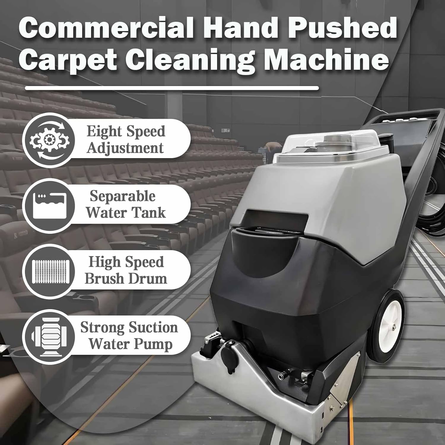 TECHTONGDA Electric Floor Scrubber Dryer Machine 3 in 1 Carpet Extractor Wet Dry Vacuum Cleaner Commercial Carpet Cleaning Machine for Sofa Curtain Floor 70L Tank 110V