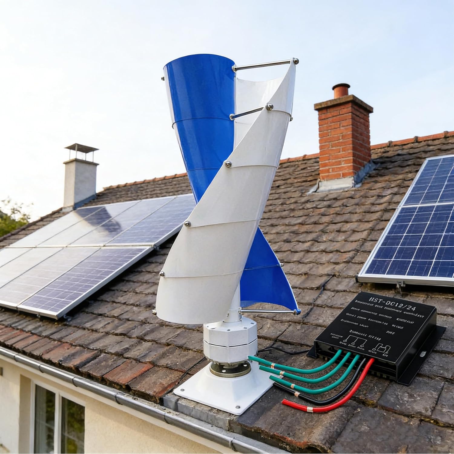 Wind Turbine Wind Turbine Generator Kit, Vertical Axis Wind Turbine Generator, with Controller and 2 Blades for Home, Yacht, Gazebo 9000W 12V