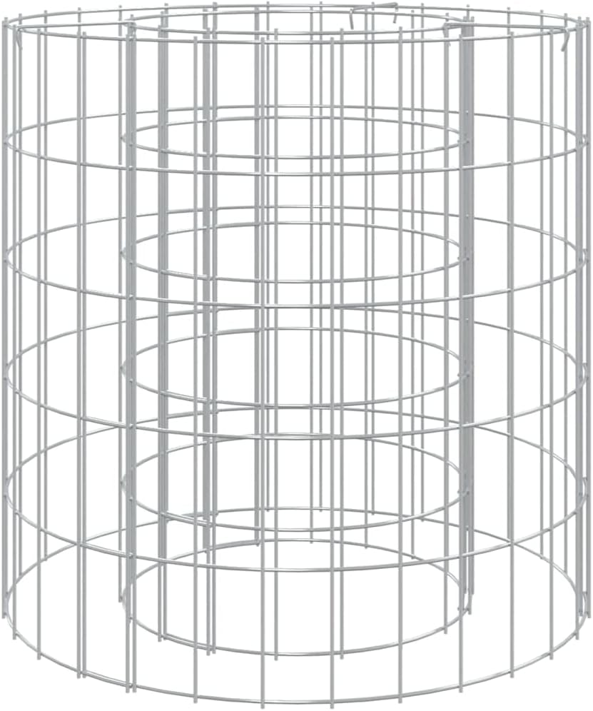 Gabion Fire Pit, Round Outdoor Galvanized Iron for Patio Grilling, Durable Wood Burning Stone Cage