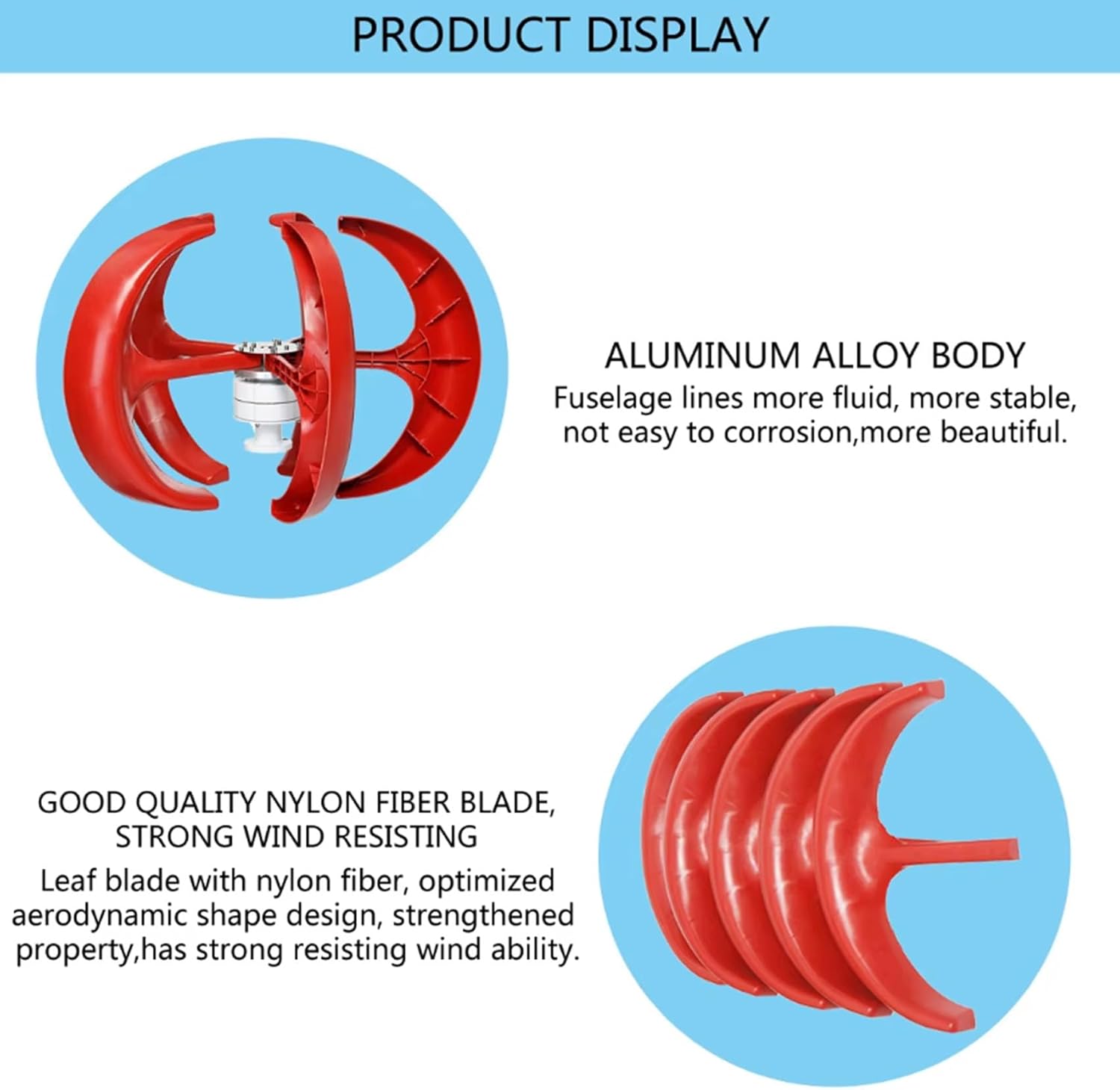Wind Turbine, 2000W Vertical Axis Wind Generator 12V 24V AC Permanent Magnet Generator for Home, Farm, RV, Boat (5 Blades_Red)
