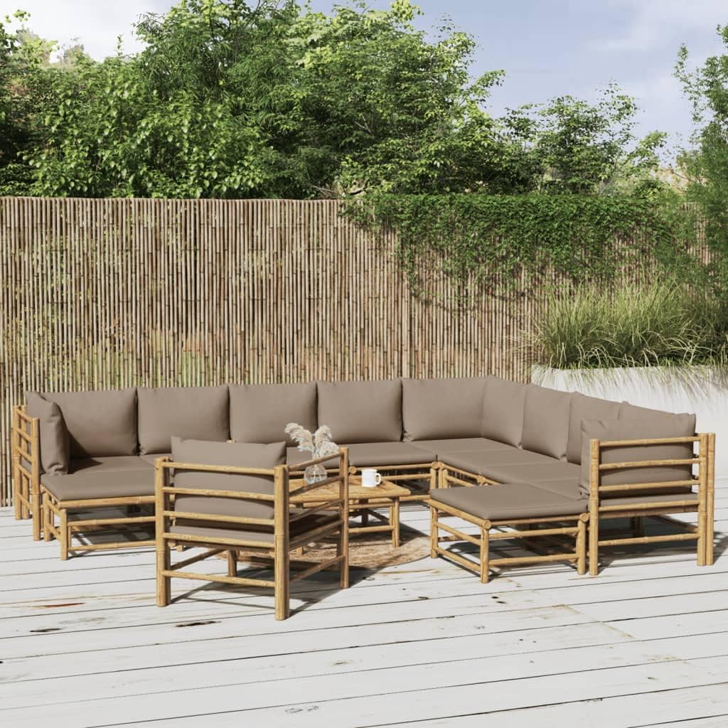 12 Piece Patio Lounge Set with Taupe Cushions Bamboo,Elegant Bamboo Patio Lounge Set for Outdoor Relaxation and Comfort Patio Furniture Sets, Outdoor Furniture Sets