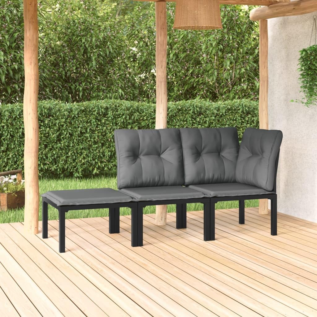 3 Piece Patio Lounge Set Black and Gray Poly Rattan Garden Furniture