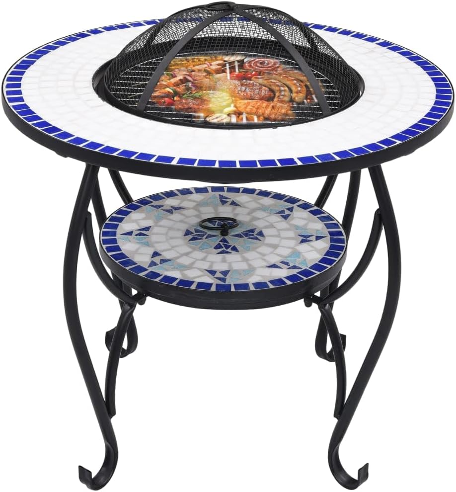 CHARMMA Mosaic Fire Pit Table Blue and White 26.8