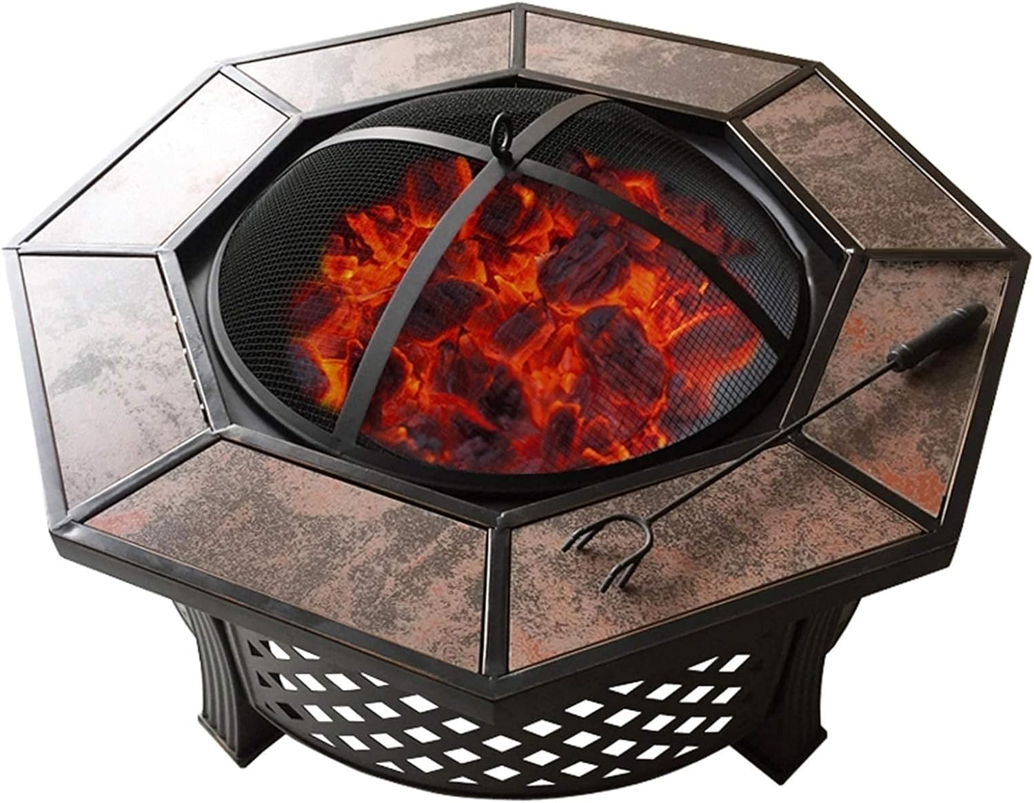 Outdoor Fire Pit Garden Terrace Wood Burning Fire Pit Bowl Barbecue Table, Outdoor Heater with Spark Screen Fireplace Poker, 88cm/34.6