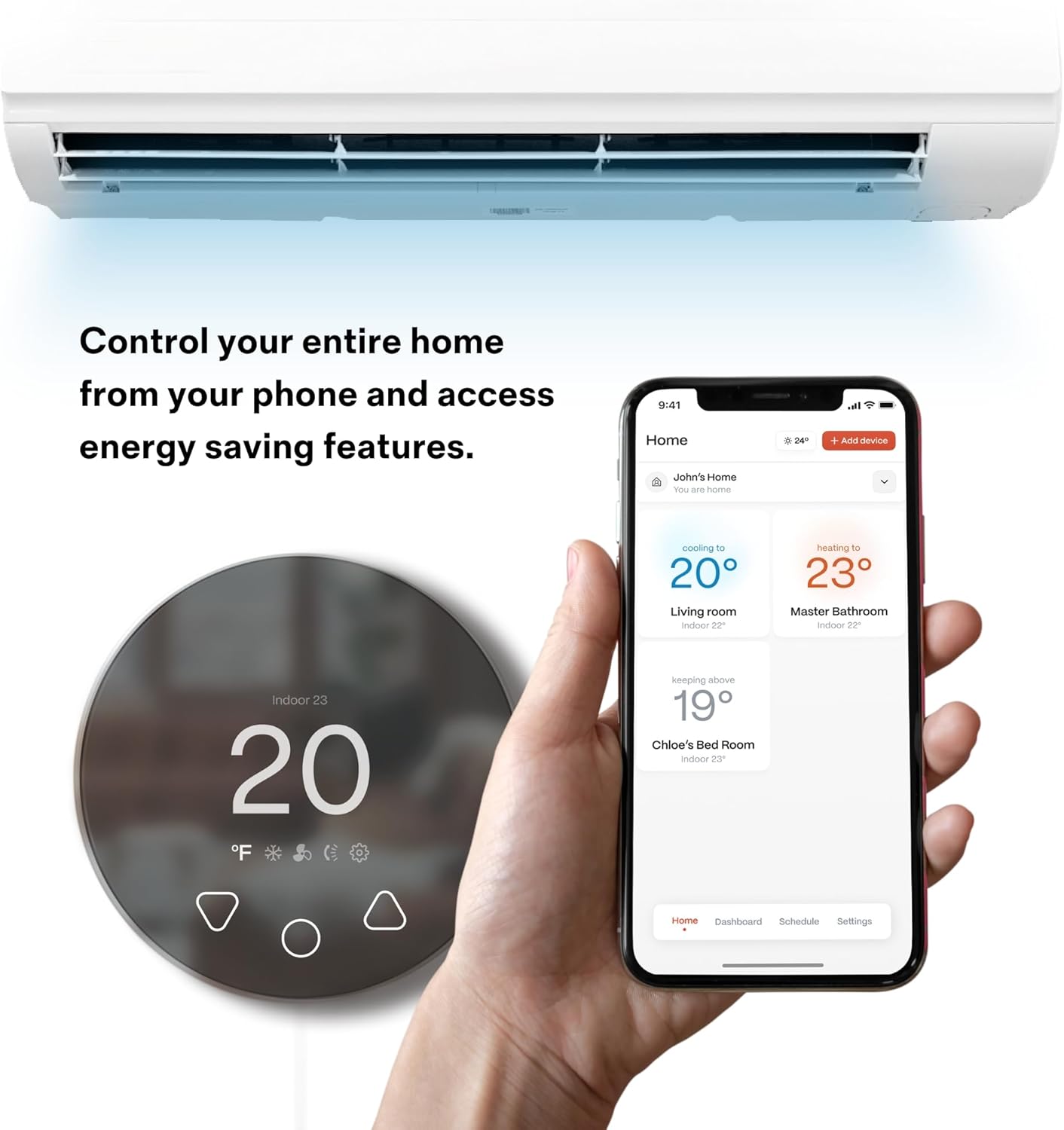 Boldr Klima Smart Thermostat for Air Conditioners, Window A/C, Mini Splits & Heat Pumps - Alexa & Google Home Compatible, WiFi Control App, Energy Saving, Easy DIY Install, Aluminum Silver