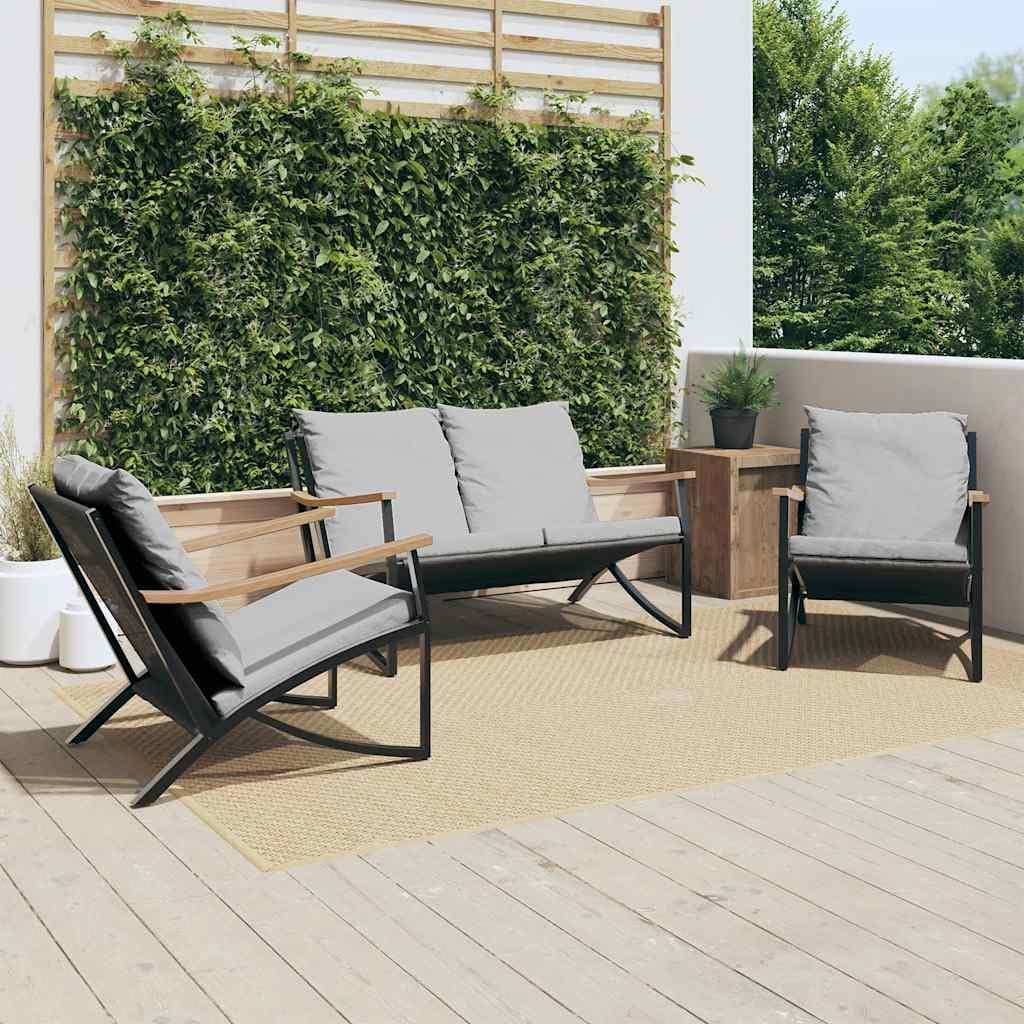 Patio Set 3 Piece Balcony Furniture Set with Cushions Black Steel