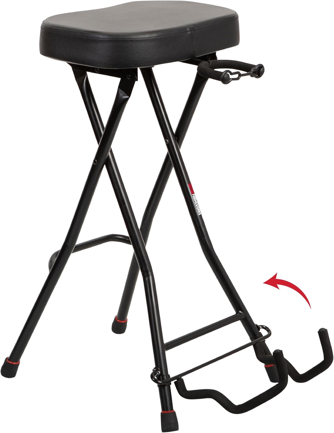 Gator Frameworks Foldable Guitar Stool with Padded Seat and Rear Mounted Guitar Hanger, (GFW-GTRSTOOL)