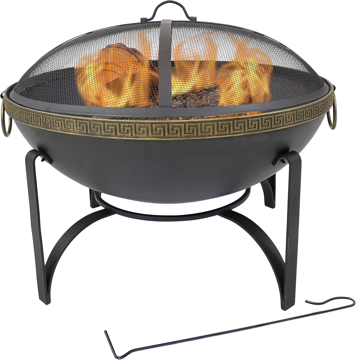 Sunnydaze 26-Inch Steel Wood-Burning Outdoor Fire Pit Bowl with Spark Screen, Log Grate, and Poker
