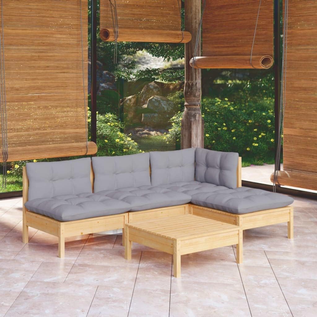 5 Piece Patio Lounge Set with Gray Cushions Pinewood Garden Furniture