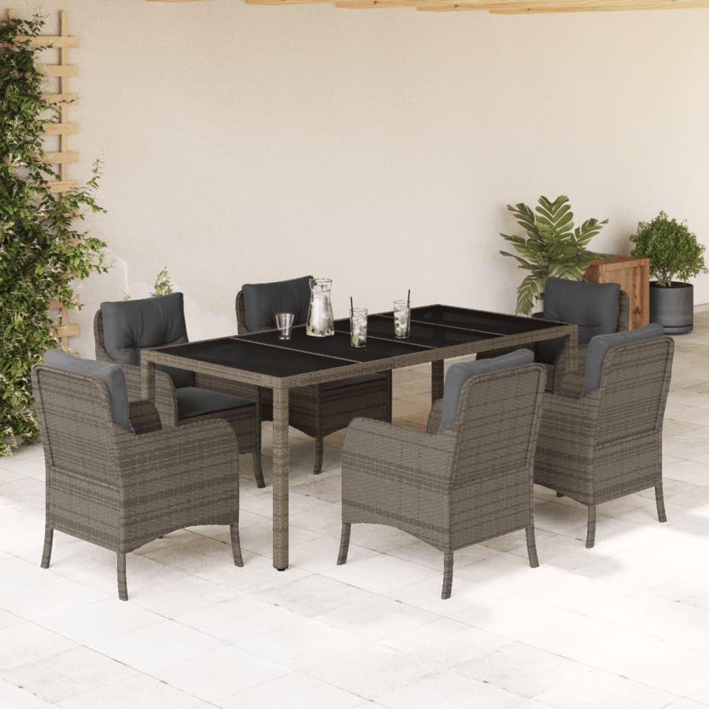 Garden Dining Set Grey PE Rattan, Removable Covers, Outdoor Table and Chairs, Patio Furniture Set for 6 People, Balcony Backyard