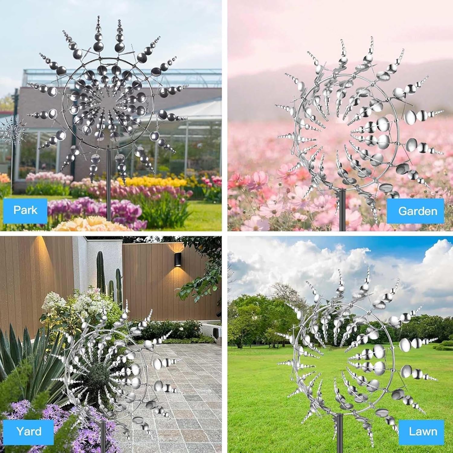 Solar Magic Windmill, Spinning Garden Wind Spinner 3D Wind Powered, 13.4 x 71in Garden Spinner,Gold