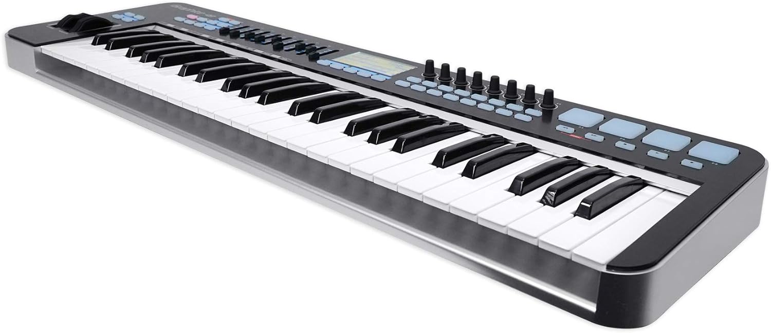 Samson Graphite 49 Key USB MIDI DJ Keyboard Controller w/Aftertouch/Fader/Pads Bundle with RockvilIe RKS30X Double X Braced Keyboard Stand w Push Button Lock Mechanism!
