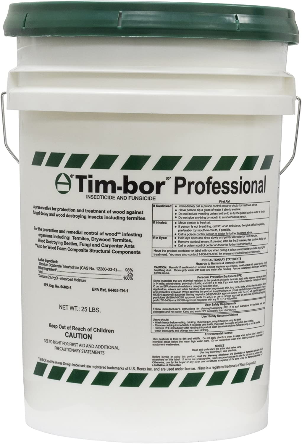 Nisus Tim-BOR Professional Insecticidal Dust, Water-Soluble Borate Powder, Wood Preservative and Fungicide for Termites, Carpenter Ants, Wood Decay, 25 lbs