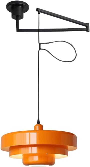 Meefad Adjustable Hanging Light Fixtures, Modern Swing Arm Pendant Light, 1 Light Long Arm Chandelier for Dining Room Kitchen Island Orange Finish