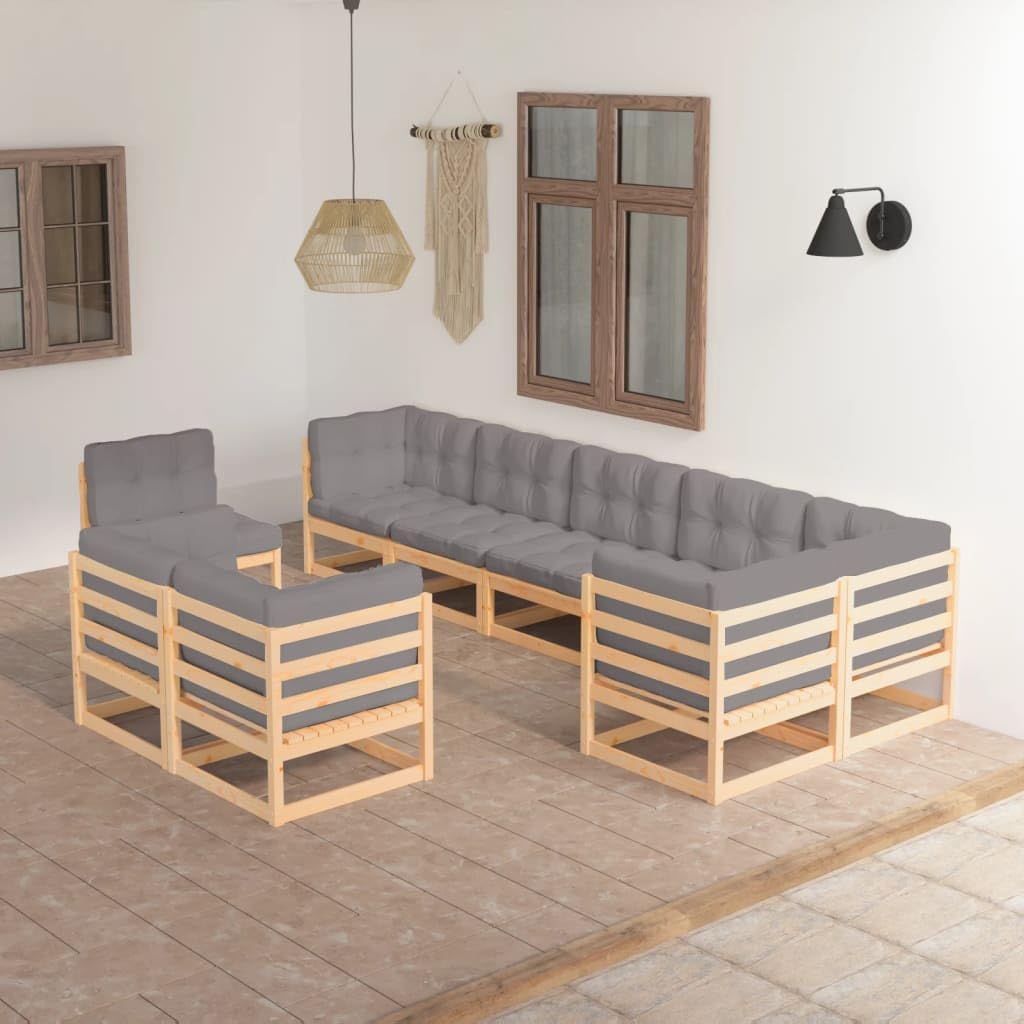 Patio Set 9 Piece Patio Lounge Set with Cushions Solid Wood Pine