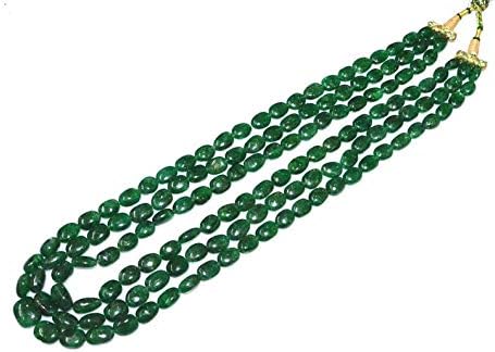 3 Lines Dyed Emerald Smooth Oval Shape Necklace, Dyed Emerald Smooth Oval Beads, Emerald Necklace, 9x10.5-13x16.5 mm
